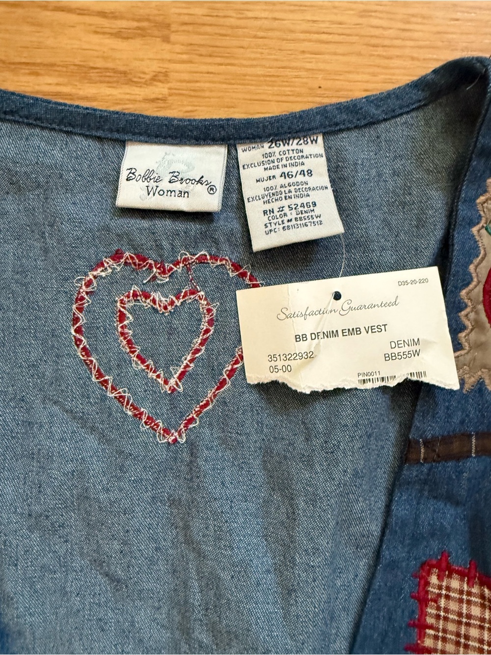 NWT Vintage 90s Bobbie Brooks Woman Patchwork Denim Embroidered Vest - Plus Size - Picture 2 of 5